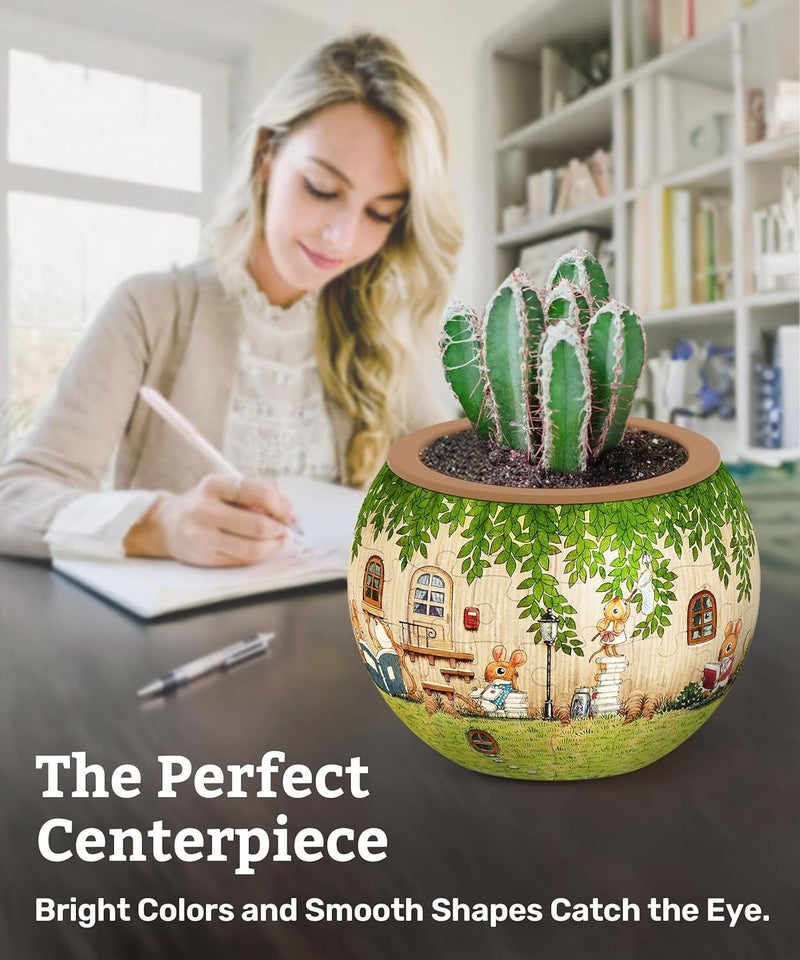 PieceRelax قالب زراعة ثلاثي الأبعاد من - تصميم ذكي - أواني نباتات دائرية صغيرة مزودة بتصريف، أواني زهور للديكور المنزلي ��ناسبة للسيكاسيات والنباتات العصارية [K1102] - Image 3