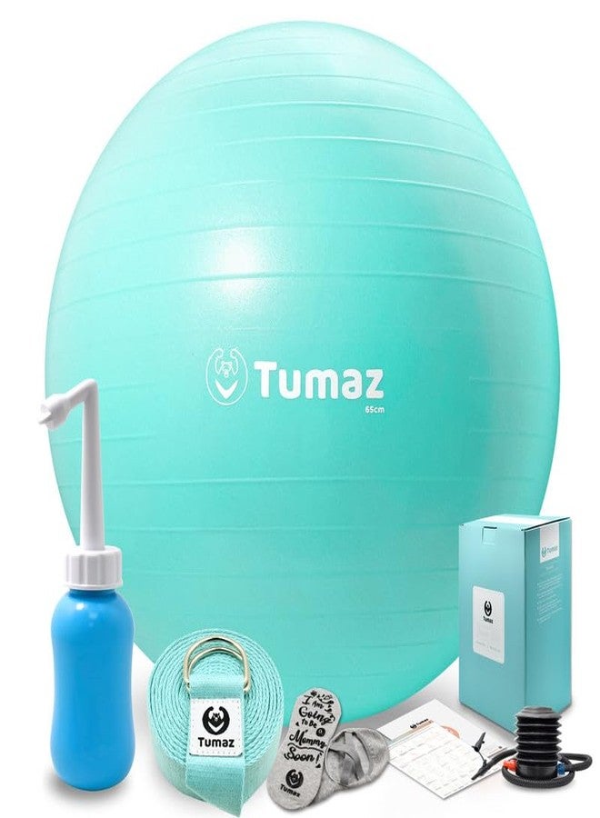 Tumaz Birth Ball for Pregnancy & Labor - Including Birthing Ball/Peri Bottle/Yoga Strap/Non-Slip Socks for Exercises Set with Quick Foot Pump & Instruction Poster - Image 1