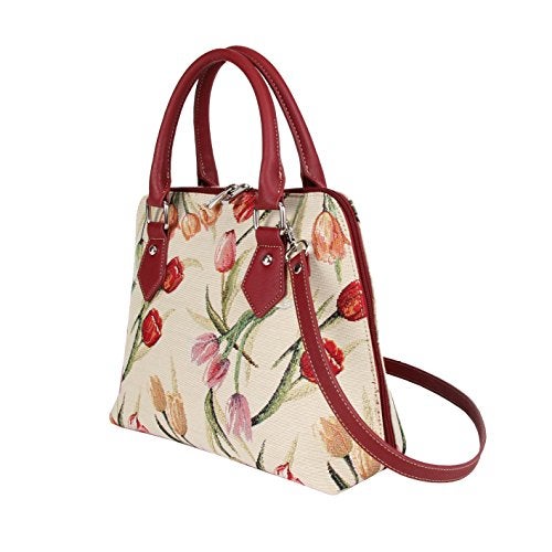 Signare Tapestry Hand Shoulder Bag Cross Body Purses Handbag Satchel Bag for Women In Tulips White Flower|CONV-TULWT - Image 2