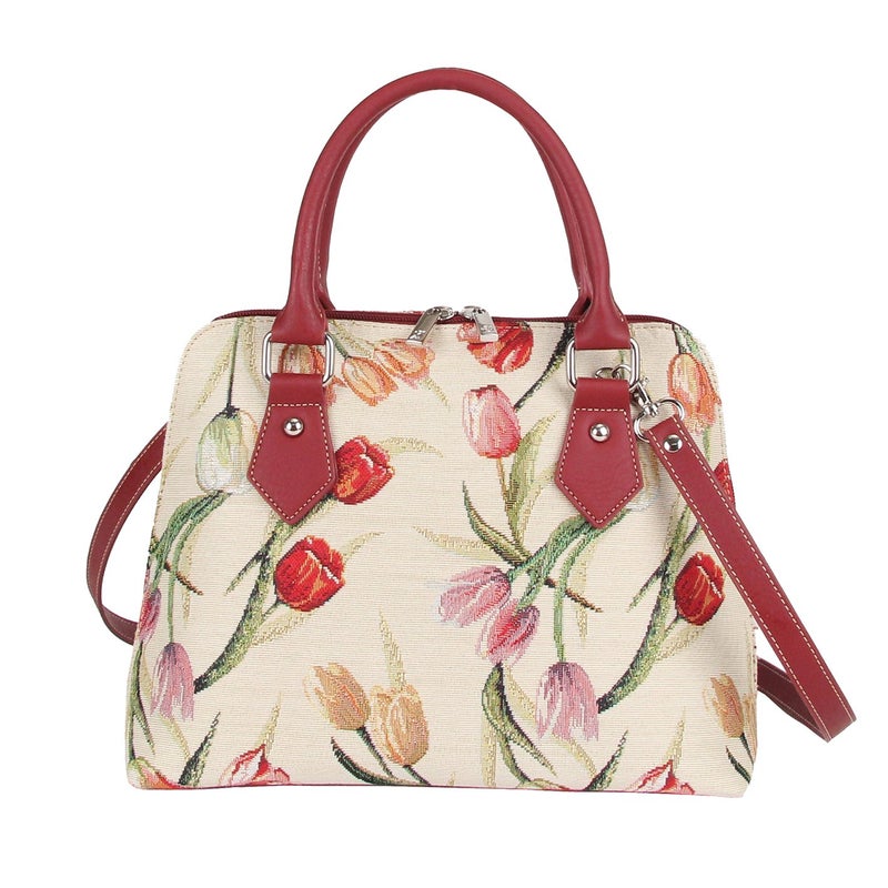 Signare Tapestry Hand Shoulder Bag Cross Body Purses Handbag Satchel Bag for Women In Tulips White Flower|CONV-TULWT - Image 3