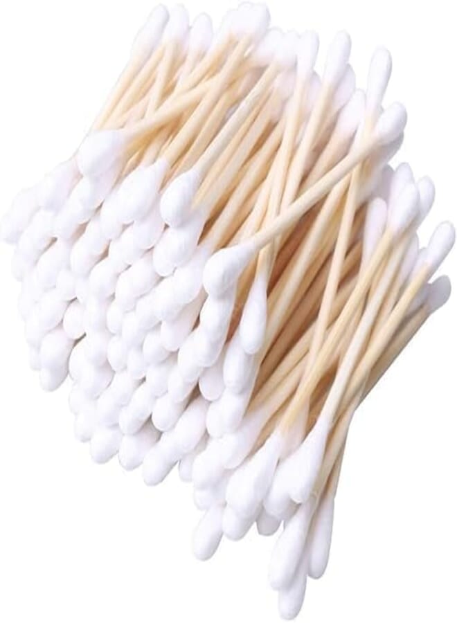 75Count Cotton Swabs, Natural Double Round Cotton Cotton Buds with Strong Wooden Sticks for Ears, Cruelty-Free Ear Swabs, Wooden Cotton Sticks with Storage Bag 