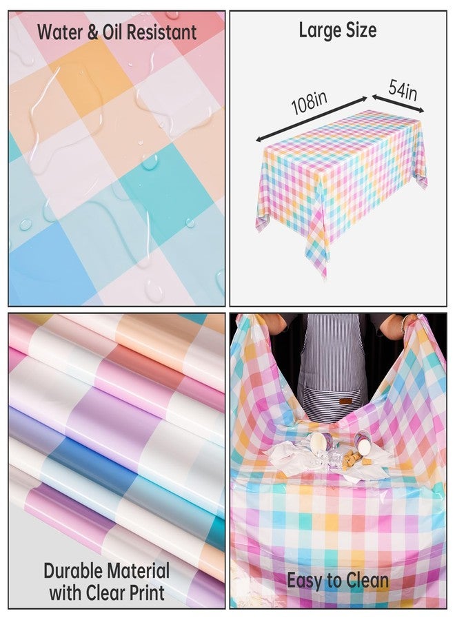 NiHome 3PCS Disposable Tablecloth 54"x108" for 8ft Tables, Spill-Proof Oil-Resistant Plastic Table Covers for Birthday, Picnic, Wedding, Holiday, School, Indoor Outdoor Events (Macaron Rainbow Plaid) - Image 4