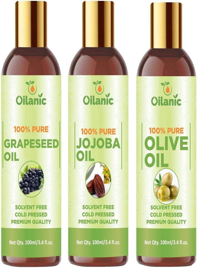 Oilanic زيت بذور العنب وزيت الجوجوبا وزيت الزيتون من أويلانيك؟ عبوة من 3 زجاجات سعة 100 مل (300 مل) نقية وطبيعية 100% - Image 1