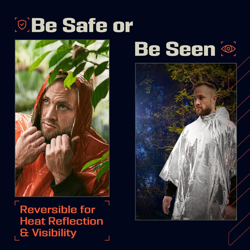 PREPARED4X Emergency Rain Poncho with Mylar Survival Blanket Liner for Car - Heavy Duty, Waterproof Camping Gear, Tactical Prepper Supplies– 4 Pack (Orange) - Image 4
