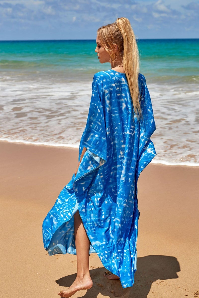 IMAGEKOPE Women's Plus Size Animal Print V-Neck Batwing Kaftan Beach Dress Bathing Suit Cover-Up Loungewear - Image 4