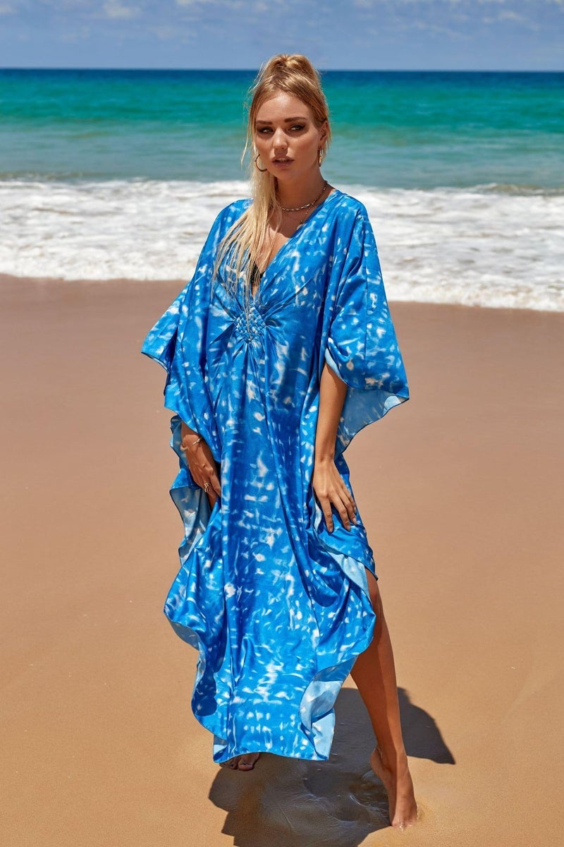 IMAGEKOPE Women's Plus Size Animal Print V-Neck Batwing Kaftan Beach Dress Bathing Suit Cover-Up Loungewear - Image 5