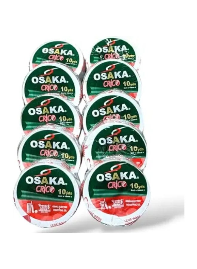 أوساكا مجموعة أشرطة عزل كهربائي PVC أوساكا كريكو، لاصق مطاطي، 18مم × 10 يارد، مقاومة للماء والطقس والحرارة، للاستخدام الكهربائي وكرة التايب بول - Image 1