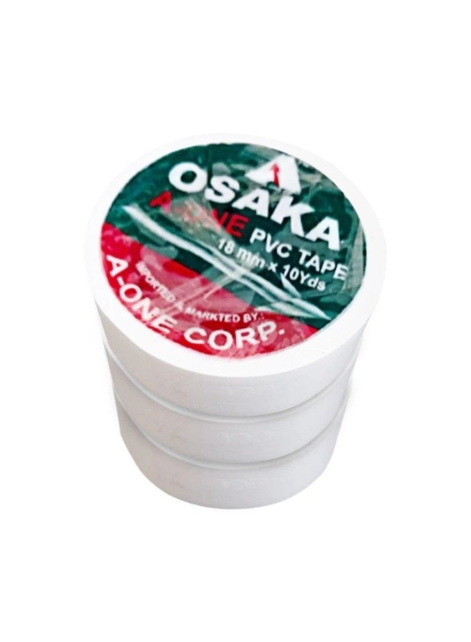 أوساكا مجموعة أشرطة عزل كهربائي PVC أوساكا كريكو، لاصق مطاطي، 18مم × 10 يارد، مقاومة للماء والطقس والحرارة، للاستخدام الكهربائي وكرة التايب بول - Image 2