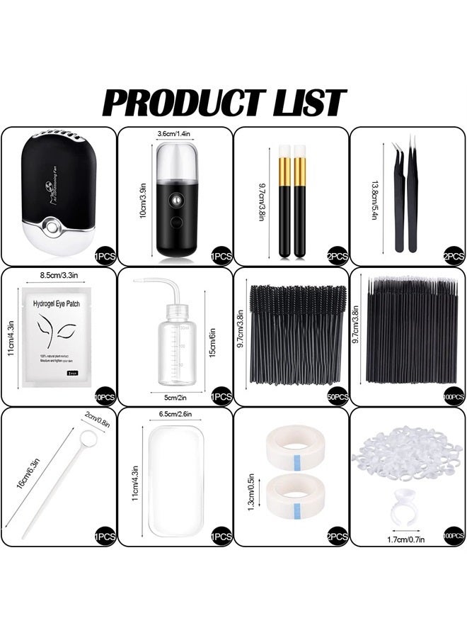 QUKLOGEN Eyelash Extension Supplies USB Air Conditioning Blower Facial Mister Lash Tweezers Mirror Mascara Brush Lash Shampoo Brush Bottle Silicone Pad Glue Rings Under Eye Gel Pads Micro Applicators Tapes - Image 2