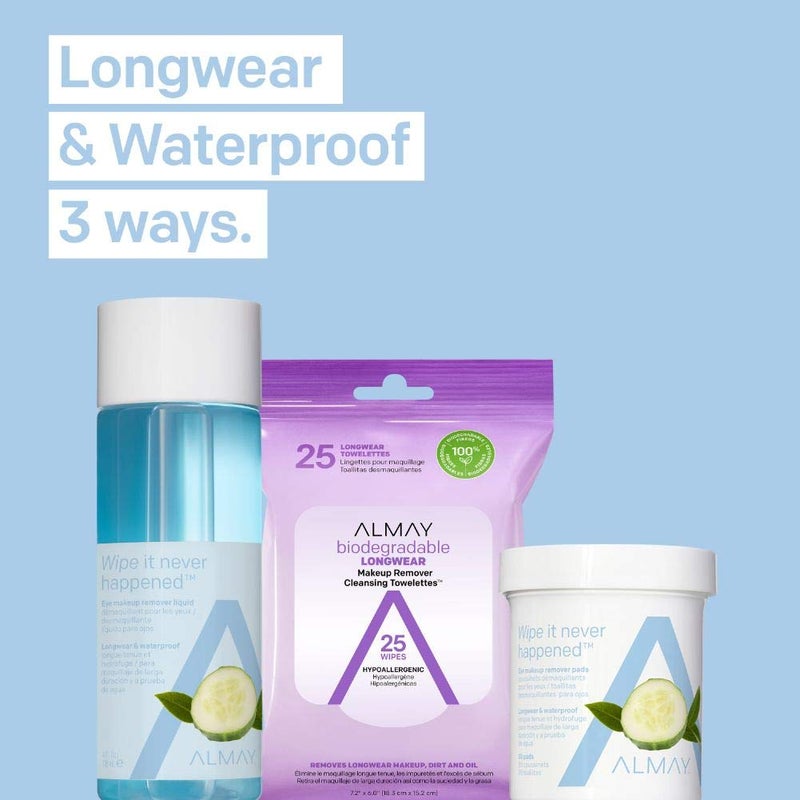 Almay Longwear & Waterproof Eye Makeup Remover Pads, Hypoallergenic, Cruelty Free, Ophthalmologist Tested, 80 Pads - Image 5