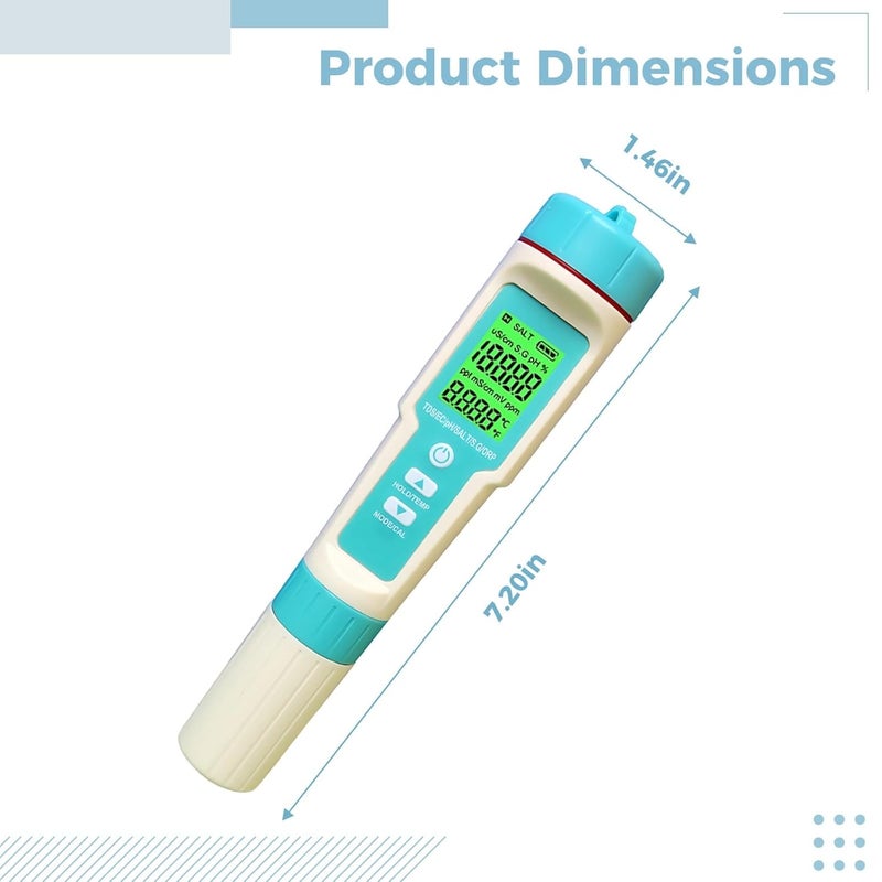 Water Quality Tester Pen 7-in-1, Digital Ph Meter, with Orp, Salinity, S.G, Temp, Accurate Accuracy, and Ip67 Waterproof - Image 4