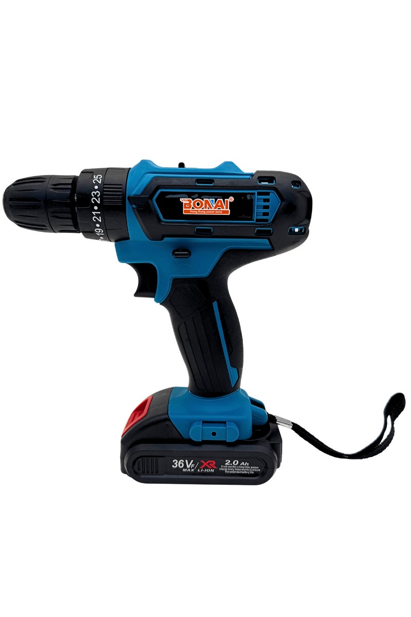 BONAI BN-HK62 36VF Cordless Power Drill, 2.0Ah Li-Ion Rechargeable Battery, 40N·m, 10mm Chuck, 2-Speed Transmission, Variable Speed Trigger, LED Light, Compact Handheld Driver - Image 5