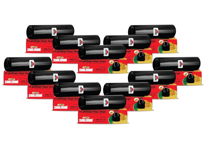 shalimar أكياس قمامة معطرة برائحة اللافندر شاليمار بريميوم حجم كبير 24x32 بوصة 180 كيس عبوة من 12 لفة مع 15 كيس لكل منها لتستخدم في سلة المهملات كيس قمامة أسود مع صندوق مثقوب لتسهيل الاستخدام - Image 1
