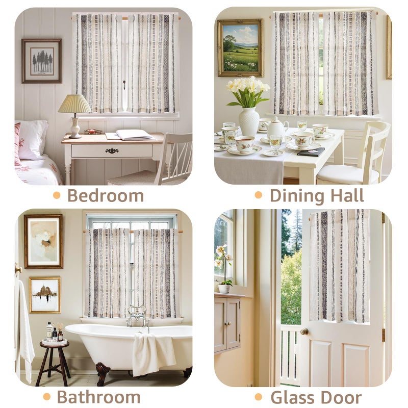 jinchan Boho Kitchen Curtains 36 Inch Linen Tier Curtains with Geometric Pattern Bohemian Cafe Small Light Filtering Window Treatment for Living Room RV Back Tab 2 Panels 2 Panels Black on Linen - Image 5