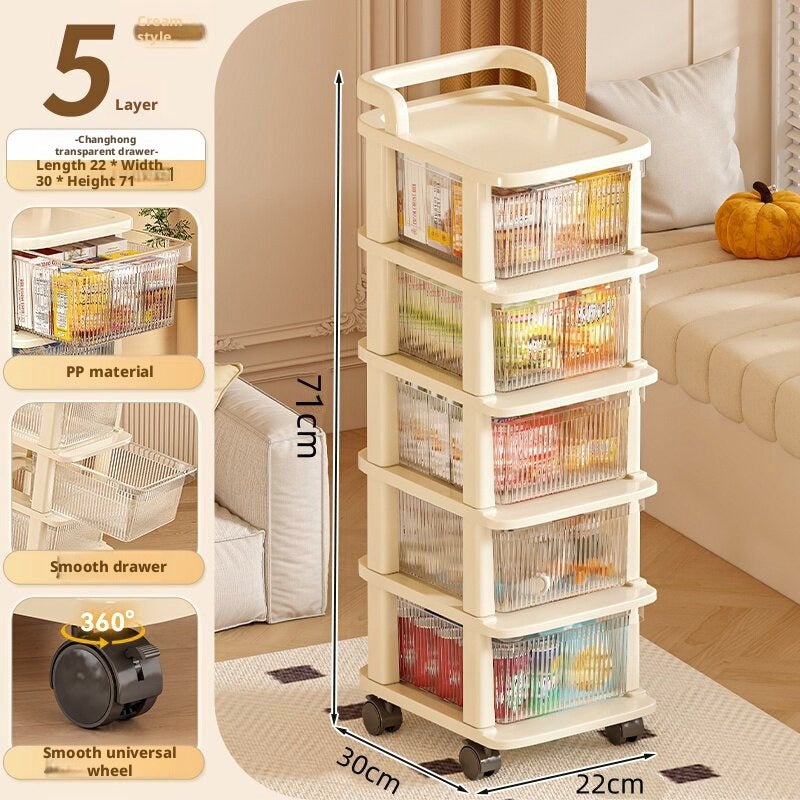 Mobile Storage Cart with Wheels, 5-Layer Transparent Drawers - Image 4