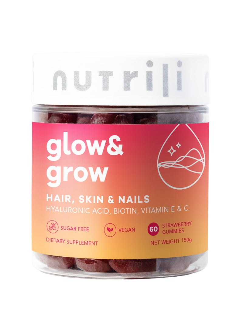 nutrili Glow & Grow Vitamin Gummies (150g) | Hair, Skin & Nails | With Hyaluronic acid, Biotin, Vitamin E & C - 60 Gummies - Image 1