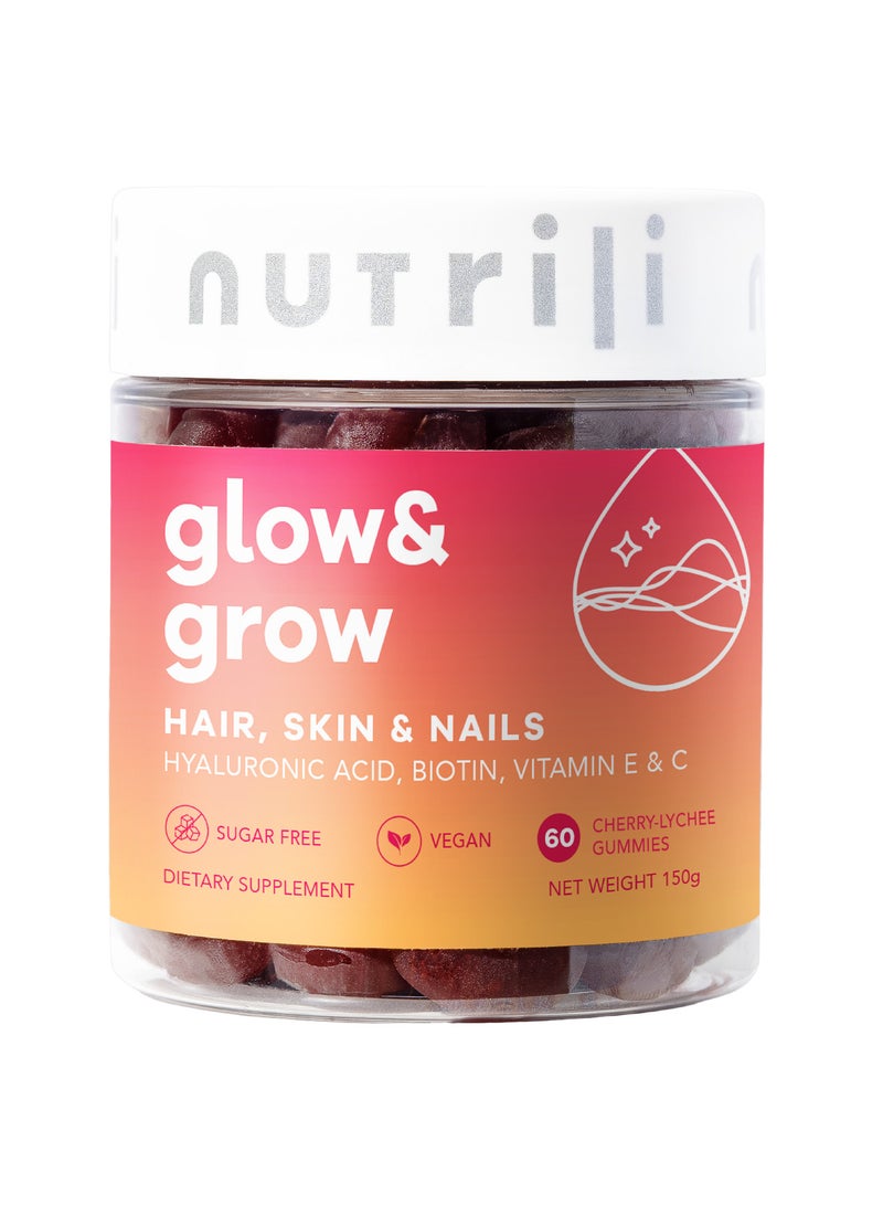 nutrili Glow & Grow Vitamin Gummies (150g) | Hair, Skin & Nails | With Hyaluronic acid, Biotin, Vitamin E & C - 60 Gummies - Image 1