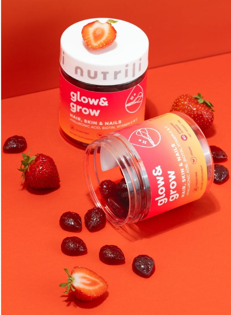 Glow & Grow Vitamin Gummies (150g) | Hair, Skin & Nails | With Hyaluronic acid, Biotin, Vitamin E & C - 60 Gummies - view 2