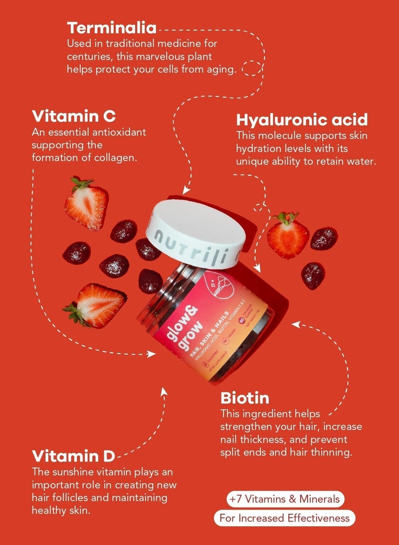 Glow & Grow Vitamin Gummies (150g) | Hair, Skin & Nails | With Hyaluronic acid, Biotin, Vitamin E & C - 60 Gummies - view 5