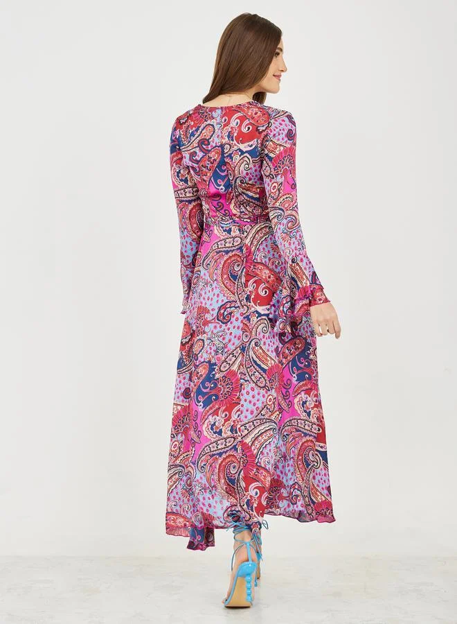Styli Bohemian Print Flute Sleeves A-Line Maxi Dress