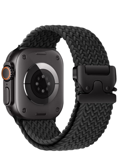 Compatible for Apple Watch Band 49mm 46mm 45mm 44mm 42mm Elastic Nylon Braided Secure & Comfortable Stretchy Strap for Women Men,Parachute Buckle Bands for iWatch Ultra 3/2/1 Series 11 10 9 8 7 6 5 4 3 SE Black