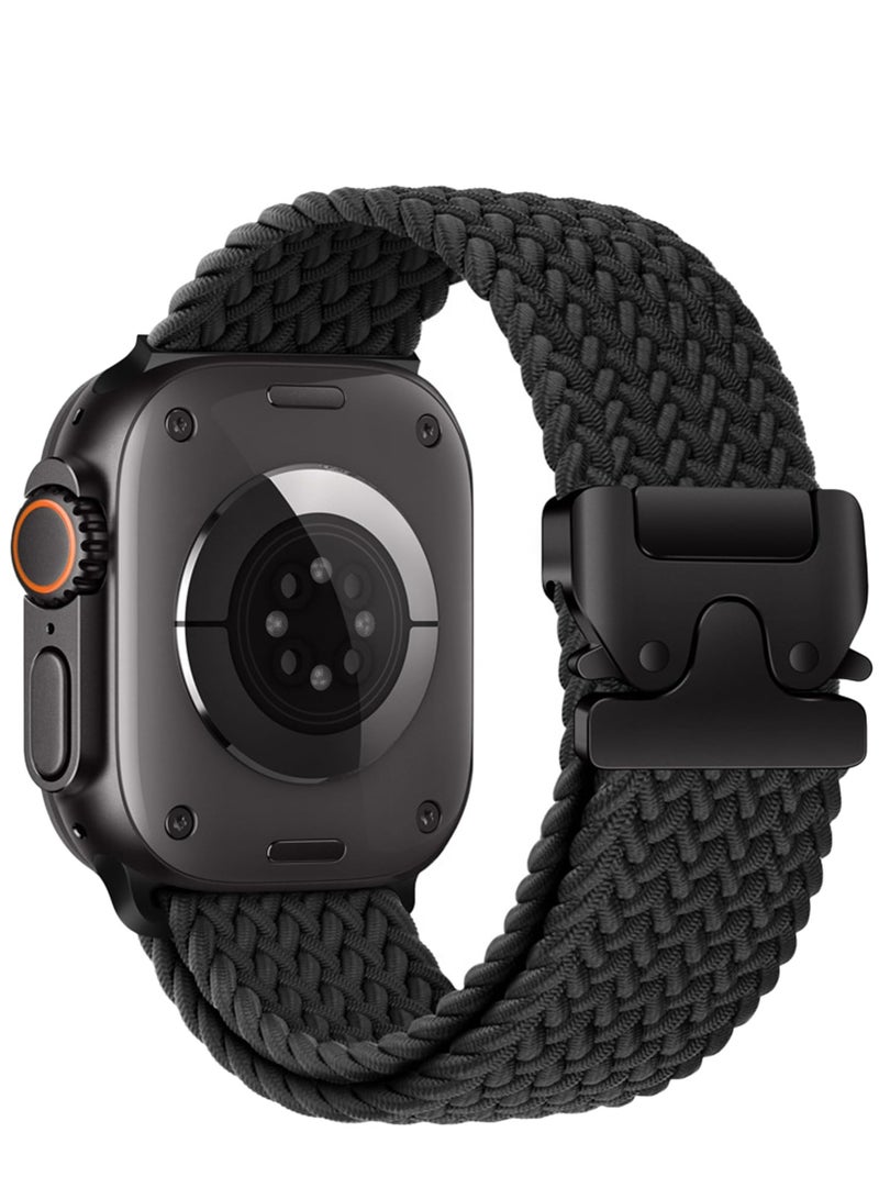 SZOXST Compatible for Apple Watch Band 49mm 46mm 45mm 44mm 42mm Elastic Nylon Braided Secure & Comfortable Stretchy Strap for Women Men,Parachute Buckle Bands for iWatch Ultra 3/2/1 Series 11 10 9 8 7 6 5 4 3 SE Black - Image 1