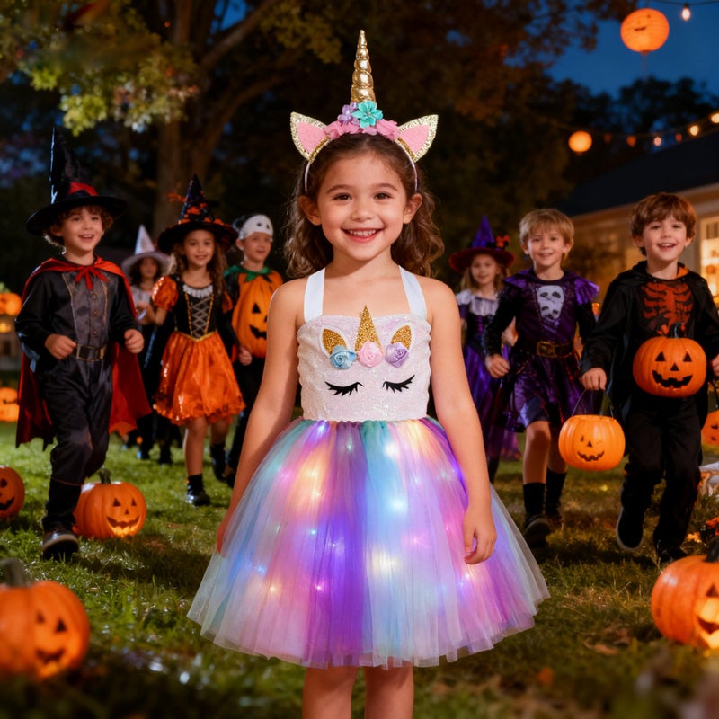 Davsolly Unicorn Costume for Girls Led Light Up Unicorn Princess Tutu Outfit for Halloween Dress Up Birthday Christmas Gifts - Image 5
