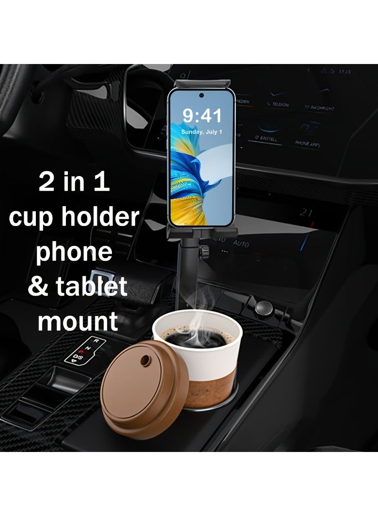 AROAQ Adjustable Car Phone and Tablet Mount, Universal Cup Holder Stand, Telescopic Extendable Rod, 360° Rotatable, View-Blocking Free, Compatible with 11.94-35.56cm Smartphones and Folding Screens, Fits Most Vehicle Cup Holders - Image 1
