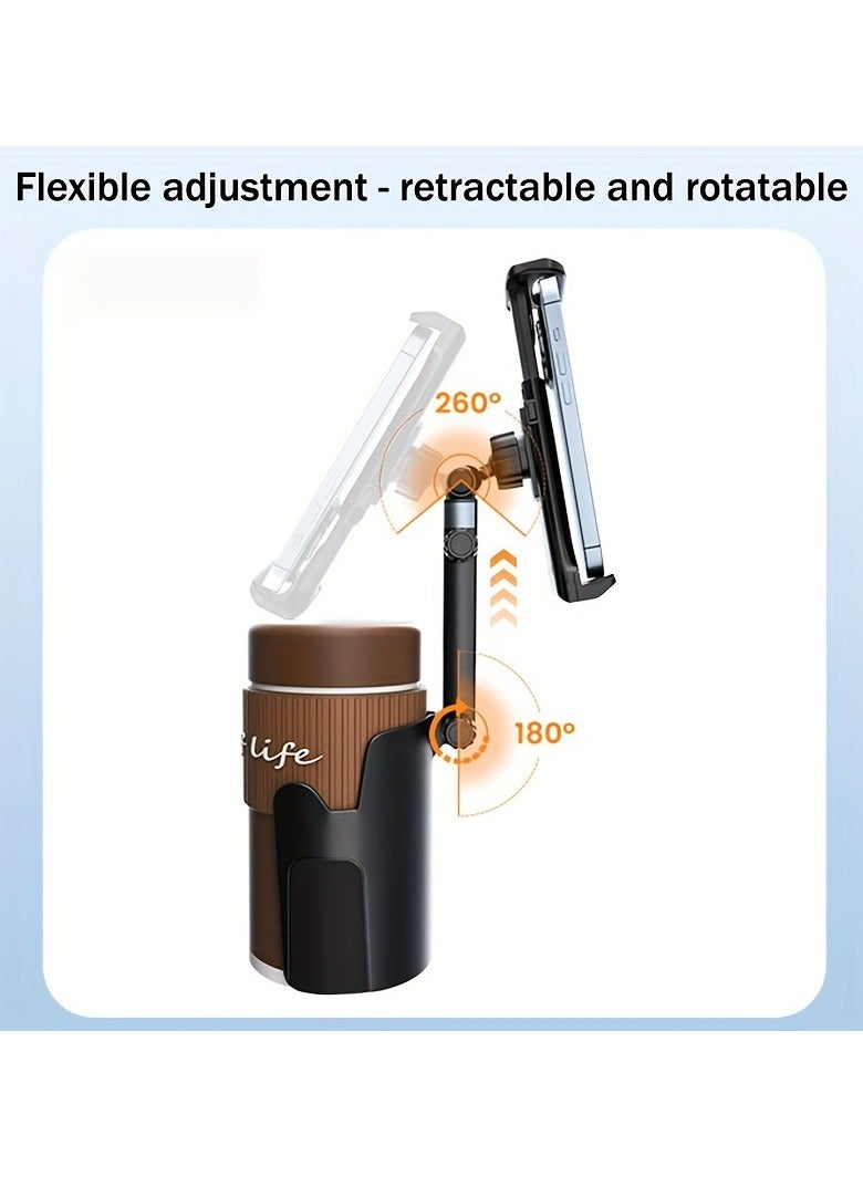AROAQ Adjustable Car Phone and Tablet Mount, Universal Cup Holder Stand, Telescopic Extendable Rod, 360° Rotatable, View-Blocking Free, Compatible with 11.94-35.56cm Smartphones and Folding Screens, Fits Most Vehicle Cup Holders - Image 2