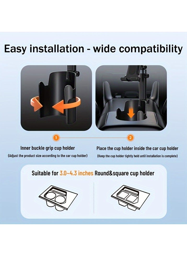 AROAQ Adjustable Car Phone and Tablet Mount, Universal Cup Holder Stand, Telescopic Extendable Rod, 360° Rotatable, View-Blocking Free, Compatible with 11.94-35.56cm Smartphones and Folding Screens, Fits Most Vehicle Cup Holders - Image 5