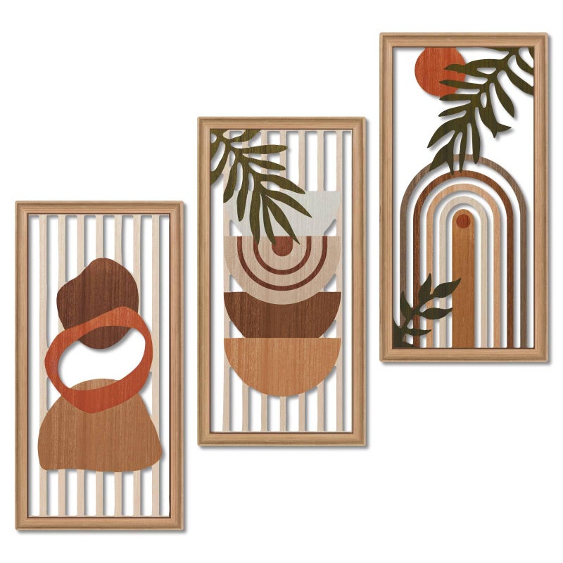 Putuo Decor Boho Wall Art Set of 3 Modern Minimalist Wooden Wall Decor Abstract Aesthetic Room Decorations MidCentury Modern Artwork for Living Room Bedroom Office Orange 165 x 86 inch