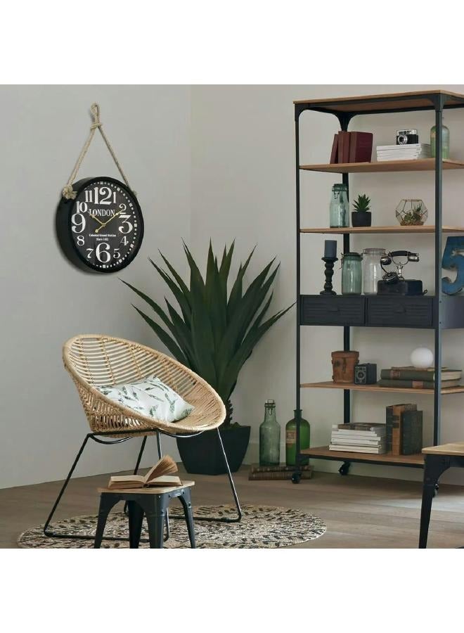 لوفت كورد، ساعة حائط، D52XW8.5CMS، أسود، معدن مع حبل تعليق-130352  تناسب جميع الديكورات - Image 1