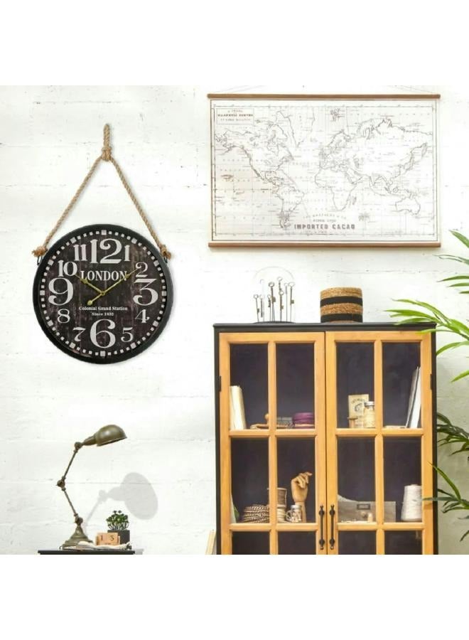 لوفت كورد، ساعة حائط، D52XW8.5CMS، أسود، معدن مع حبل تعليق-130352  تناسب جميع الديكورات - Image 3