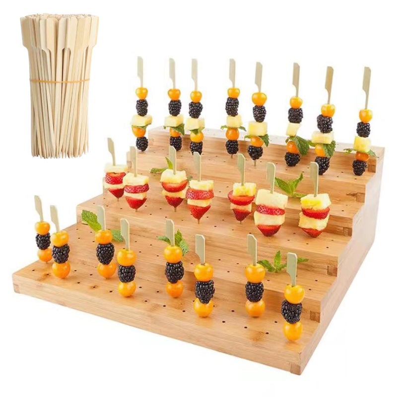 Bangminda 5-Tier Wooden Food Skewer Holder with 100 Bamboo Sticks, Party Skewers Tray, Food Display Stands for Party, Buffet, Cocktail and Catering - Image 1