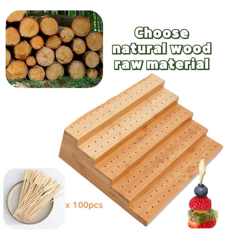 Bangminda 5-Tier Wooden Food Skewer Holder with 100 Bamboo Sticks, Party Skewers Tray, Food Display Stands for Party, Buffet, Cocktail and Catering - Image 3