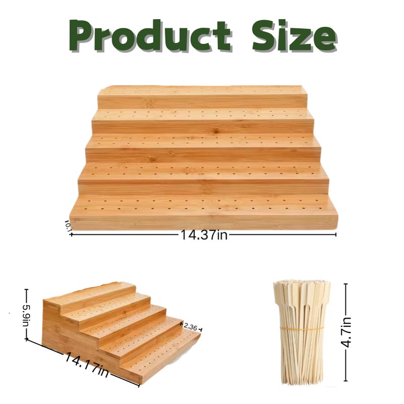 Bangminda 5-Tier Wooden Food Skewer Holder with 100 Bamboo Sticks, Party Skewers Tray, Food Display Stands for Party, Buffet, Cocktail and Catering - Image 2