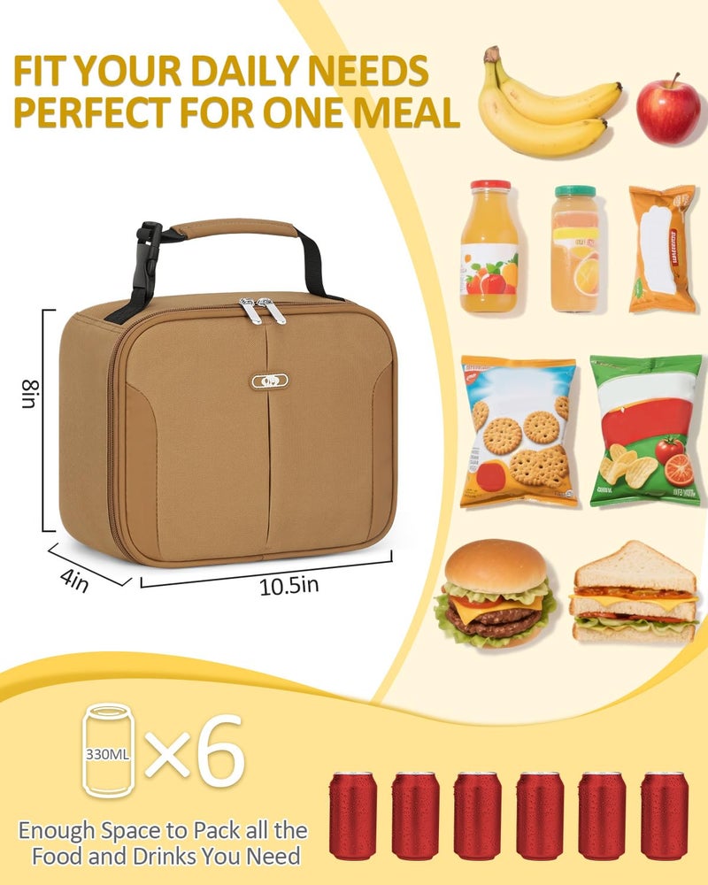 Capolo Insulated Lunch Bag for Kids and Adults, Lunch Box for Men Women, Insulated Reusable Lunch Bag for Work and School, Portable Lunch Box Cooler Bag, Cute Easy to Clean Lunch Tote Meal Bag, khaki - Image 2