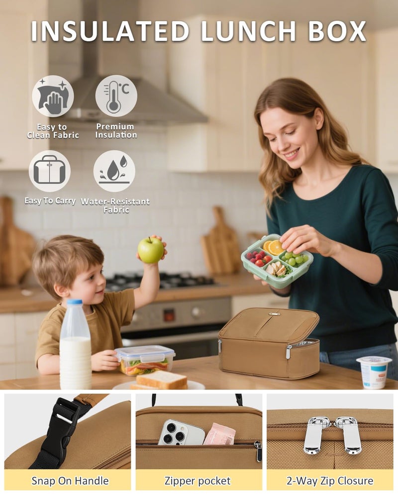 Capolo Insulated Lunch Bag for Kids and Adults, Lunch Box for Men Women, Insulated Reusable Lunch Bag for Work and School, Portable Lunch Box Cooler Bag, Cute Easy to Clean Lunch Tote Meal Bag, khaki - Image 5