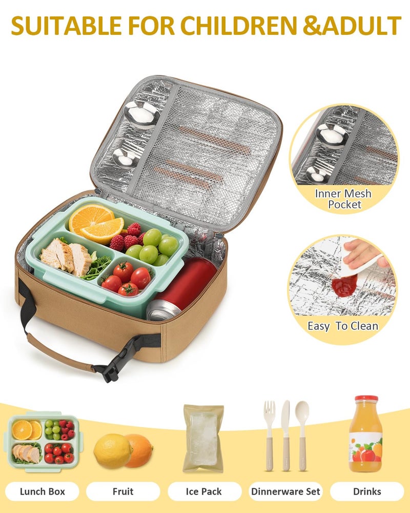 Capolo Insulated Lunch Bag for Kids and Adults, Lunch Box for Men Women, Insulated Reusable Lunch Bag for Work and School, Portable Lunch Box Cooler Bag, Cute Easy to Clean Lunch Tote Meal Bag, khaki - Image 4
