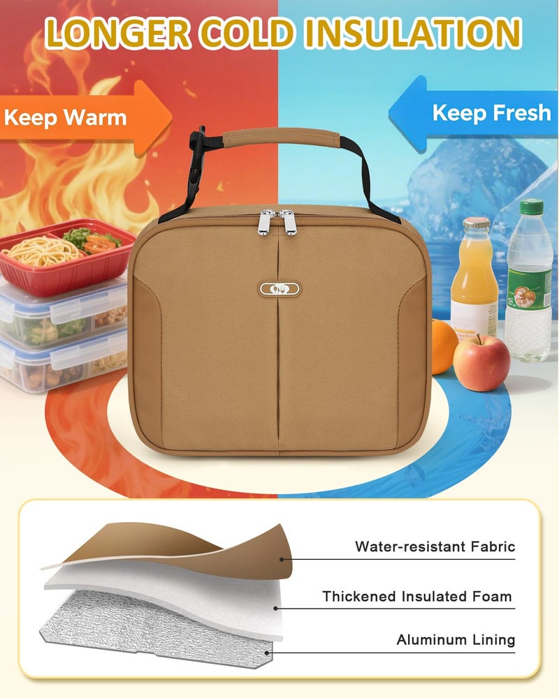 Capolo Insulated Lunch Bag for Kids and Adults, Lunch Box for Men Women, Insulated Reusable Lunch Bag for Work and School, Portable Lunch Box Cooler Bag, Cute Easy to Clean Lunch Tote Meal Bag, khaki - Image 3
