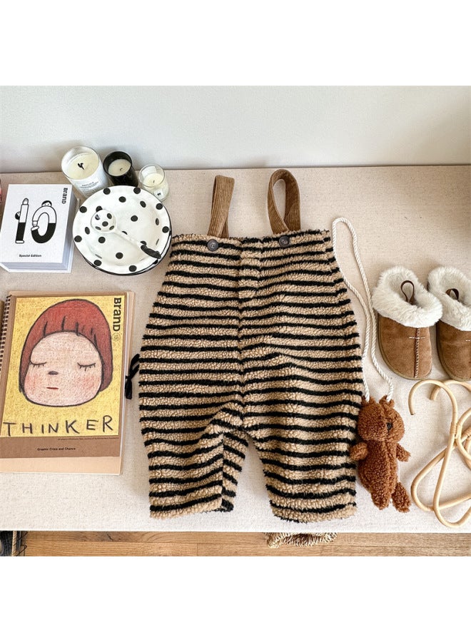 Sweetheart Clothing Autumn And Winter Children's Korean-style Lamb Plush Suspender Pants Girls' Boys' Suspender Pants - Image 1