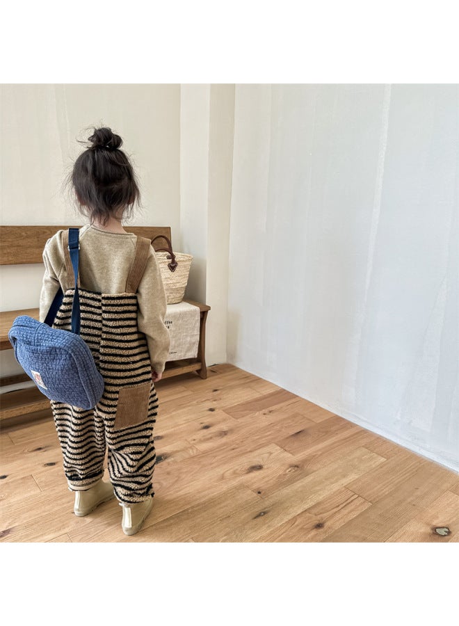 Sweetheart Clothing Autumn And Winter Children's Korean-style Lamb Plush Suspender Pants Girls' Boys' Suspender Pants - Image 3