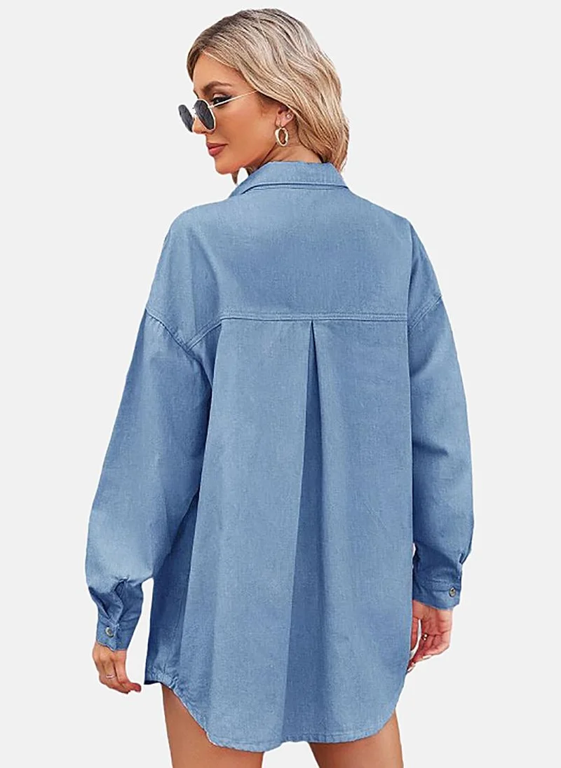 YUNIQEE Blue Solid Relaxed Shirt