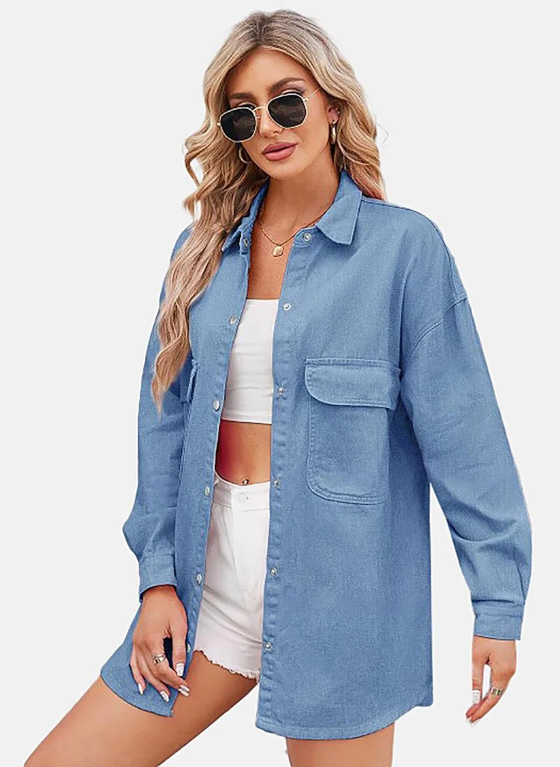 YUNIQEE Blue Solid Relaxed Shirt
