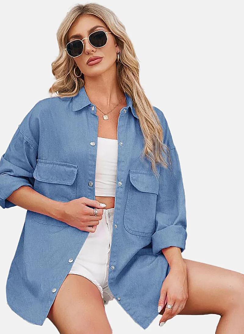 YUNIQEE Blue Solid Relaxed Shirt