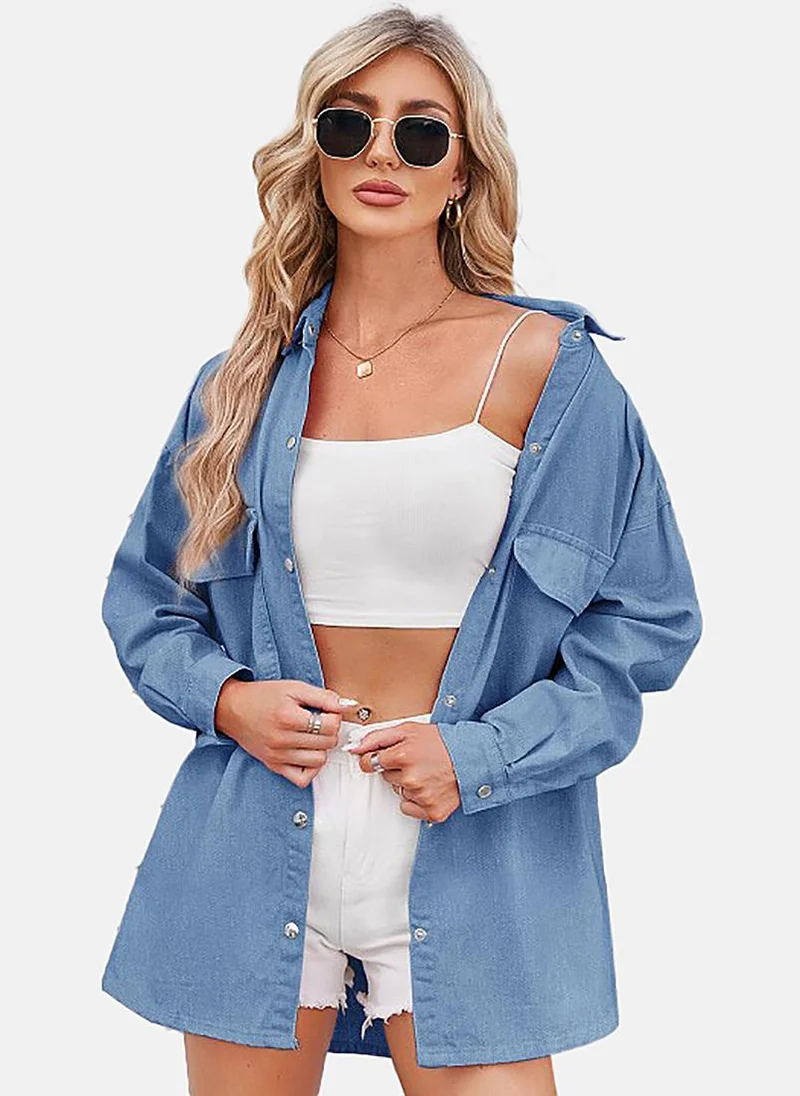 YUNIQEE Blue Solid Relaxed Shirt