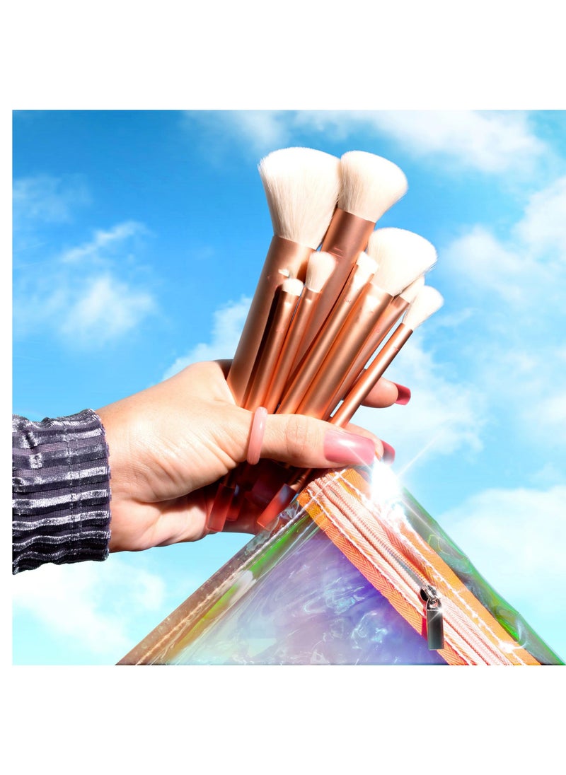 The Wanderer Make up Brush Kit, Premium and Professional 8 Midi-size Brush Set with Bag, Soft Bristles, Foundations, Powders, and Concealers, For Foundations, Powders, and Concealers, Gold