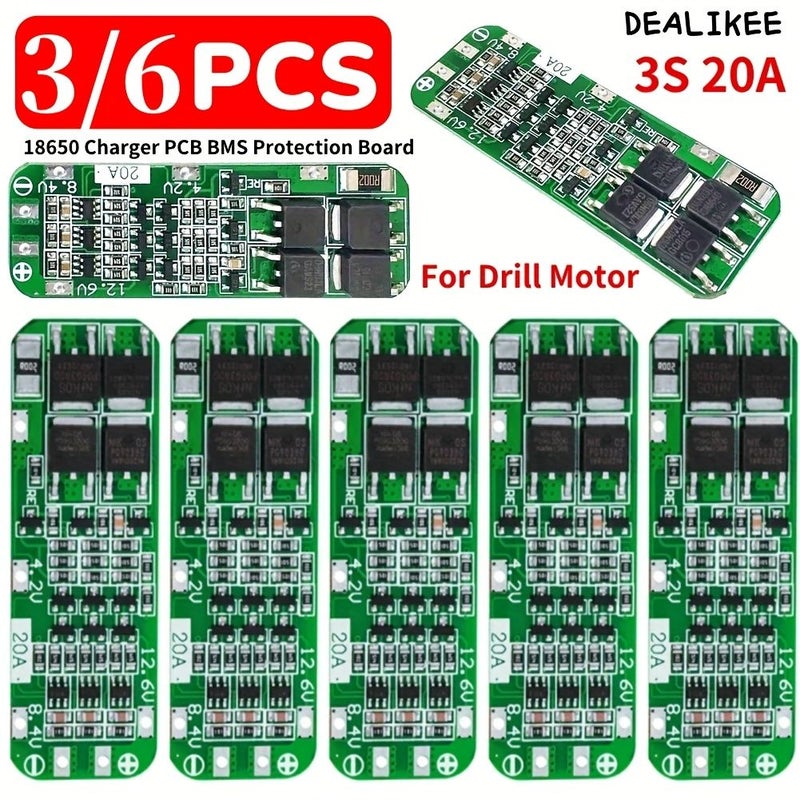 6 قطع لوحة حماية بطارية ليثيوم 3S 20A 18650 شاحن PCB BMS 12.6 فولت مع استرداد تلقائي لبطارية ليثيوم أيون للحفارة - Image 1