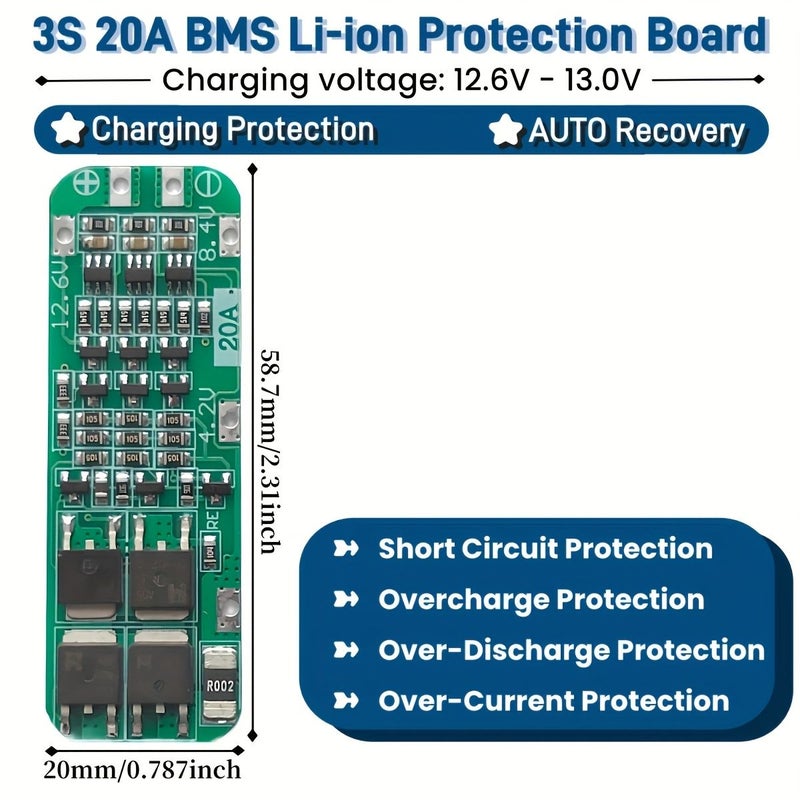 6 قطع لوحة حماية بطارية ليثيوم 3S 20A 18650 شاحن PCB BMS 12.6 فولت مع استرداد تلقائي لبطارية ليثيوم أيون للحفارة - Image 2