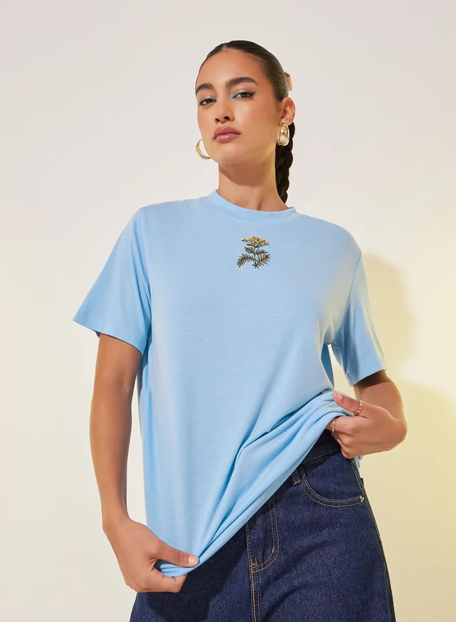 Take Two Embroidered Round Neck T-Shirt
